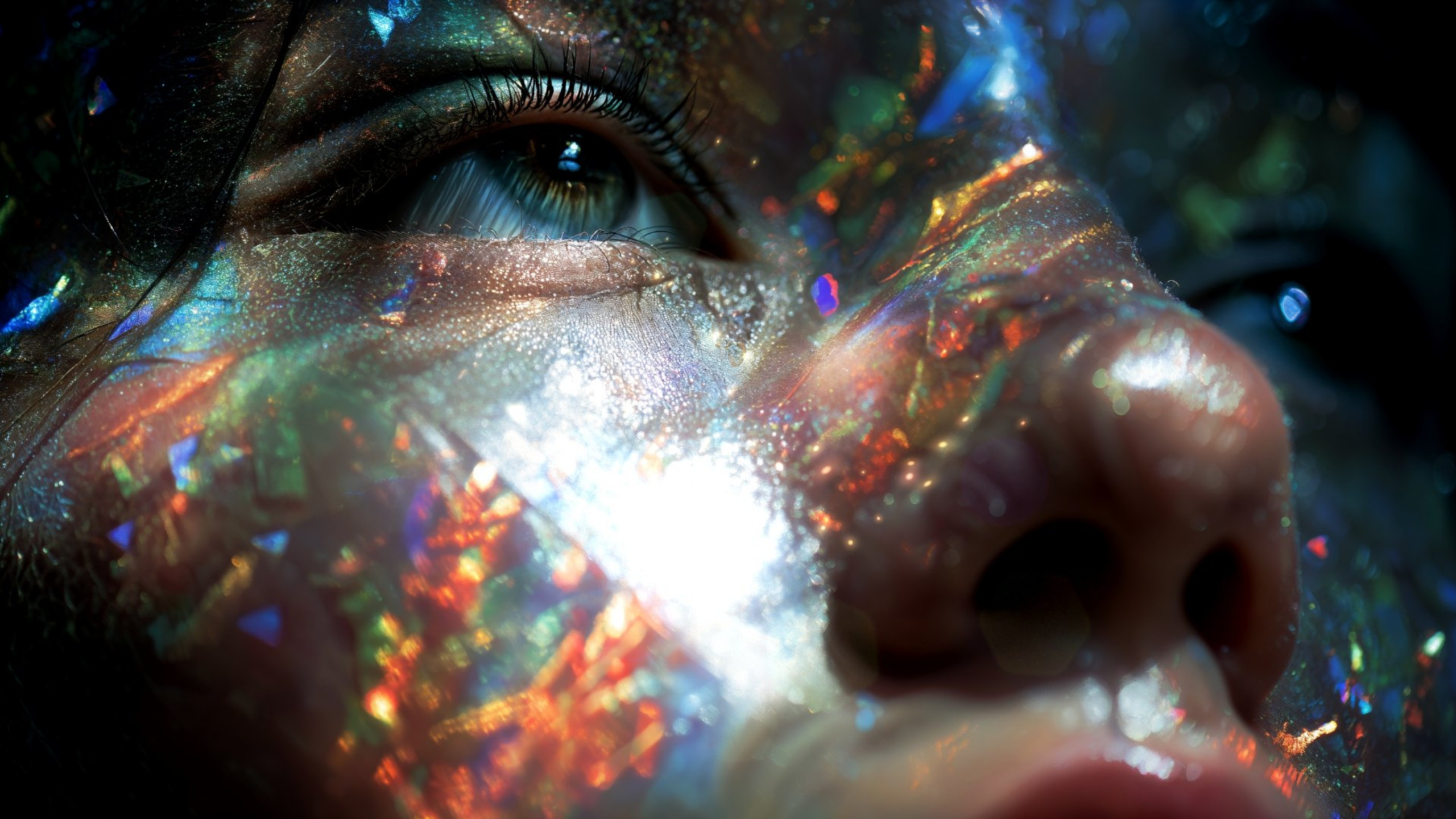 light, girl, refraction, close up, blue eyes earrings