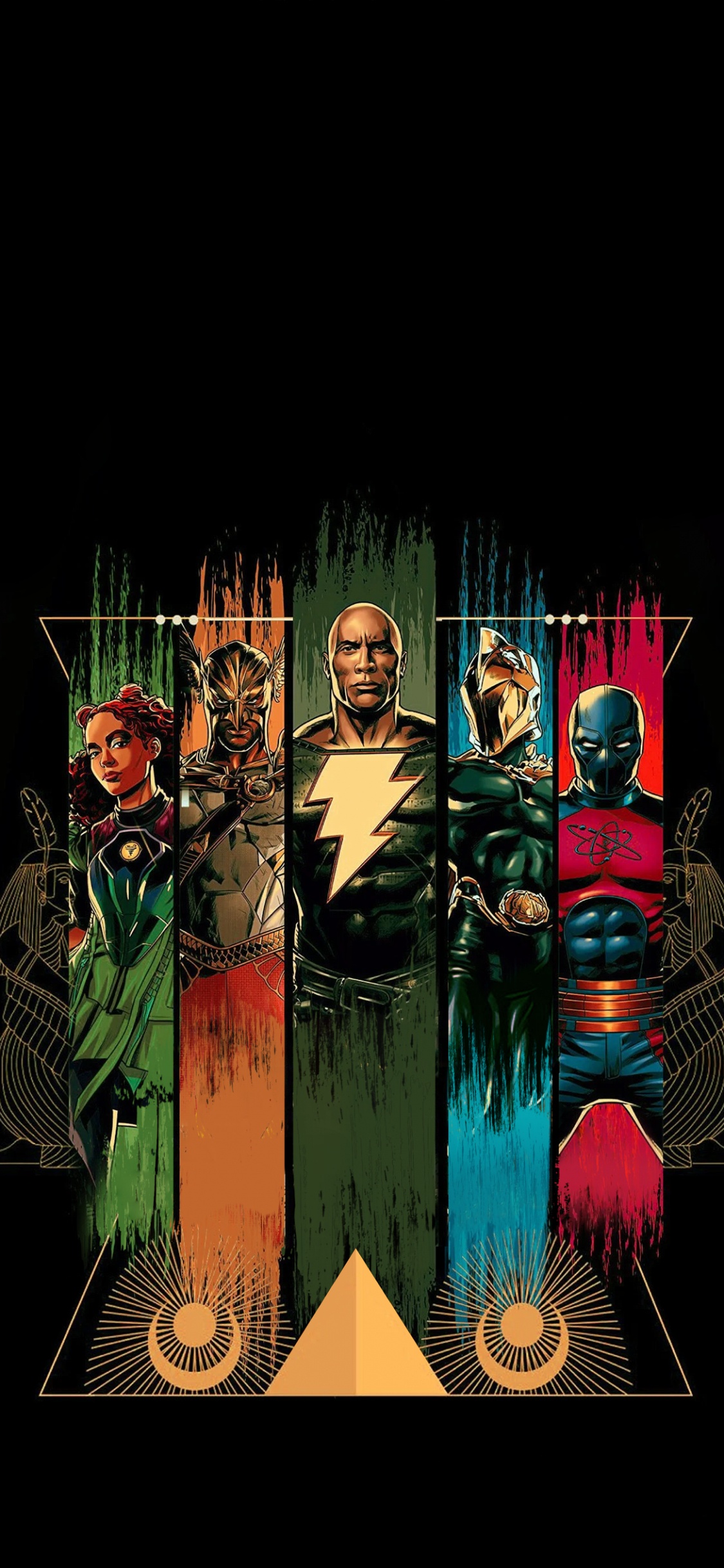 dc Comics, Black Adam, Dwayne Johnson, Hawkman, Justice Society of America. Wallpaper in 1125x2436 Resolution