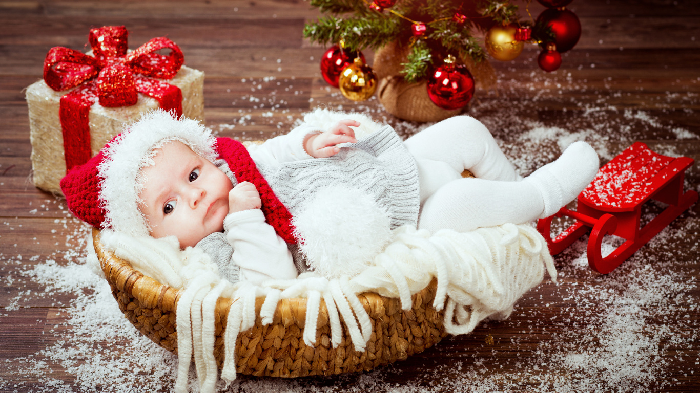 Säugling, Geschenk, Weihnachten, Weihnachtsdekoration, Kind. Wallpaper in 1366x768 Resolution