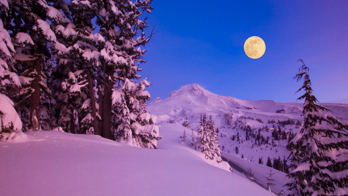 冬天, 紫色的, 天空, 滑雪道, 山脉 壁纸 1366x768 允许
