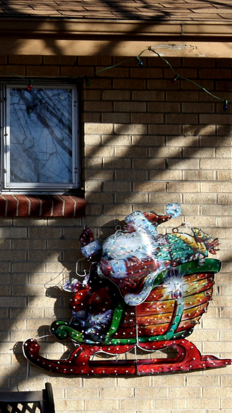 Rentier, Weihnachtsbaum, Schlitten, Girlande, Erholung. Wallpaper in 750x1334 Resolution