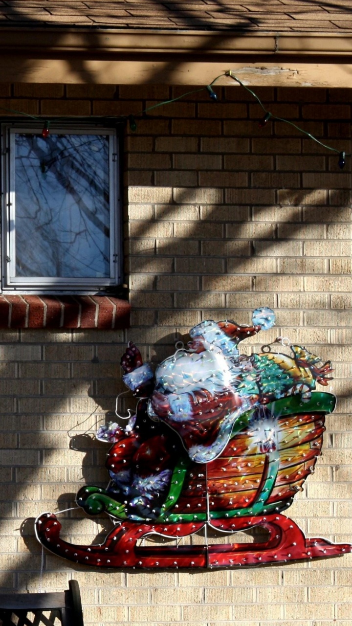 Reno, Trineo, Guirnalda, Recreación, Santa Clauss Renos. Wallpaper in 720x1280 Resolution