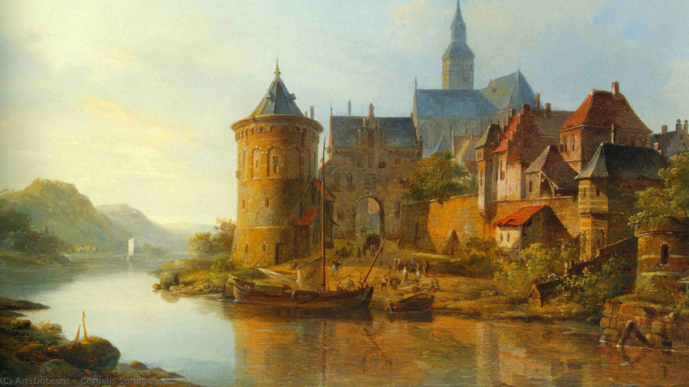 Braunes Und Graues Betongebäude in Der Nähe Eines Gewässers. Wallpaper in 1366x768 Resolution