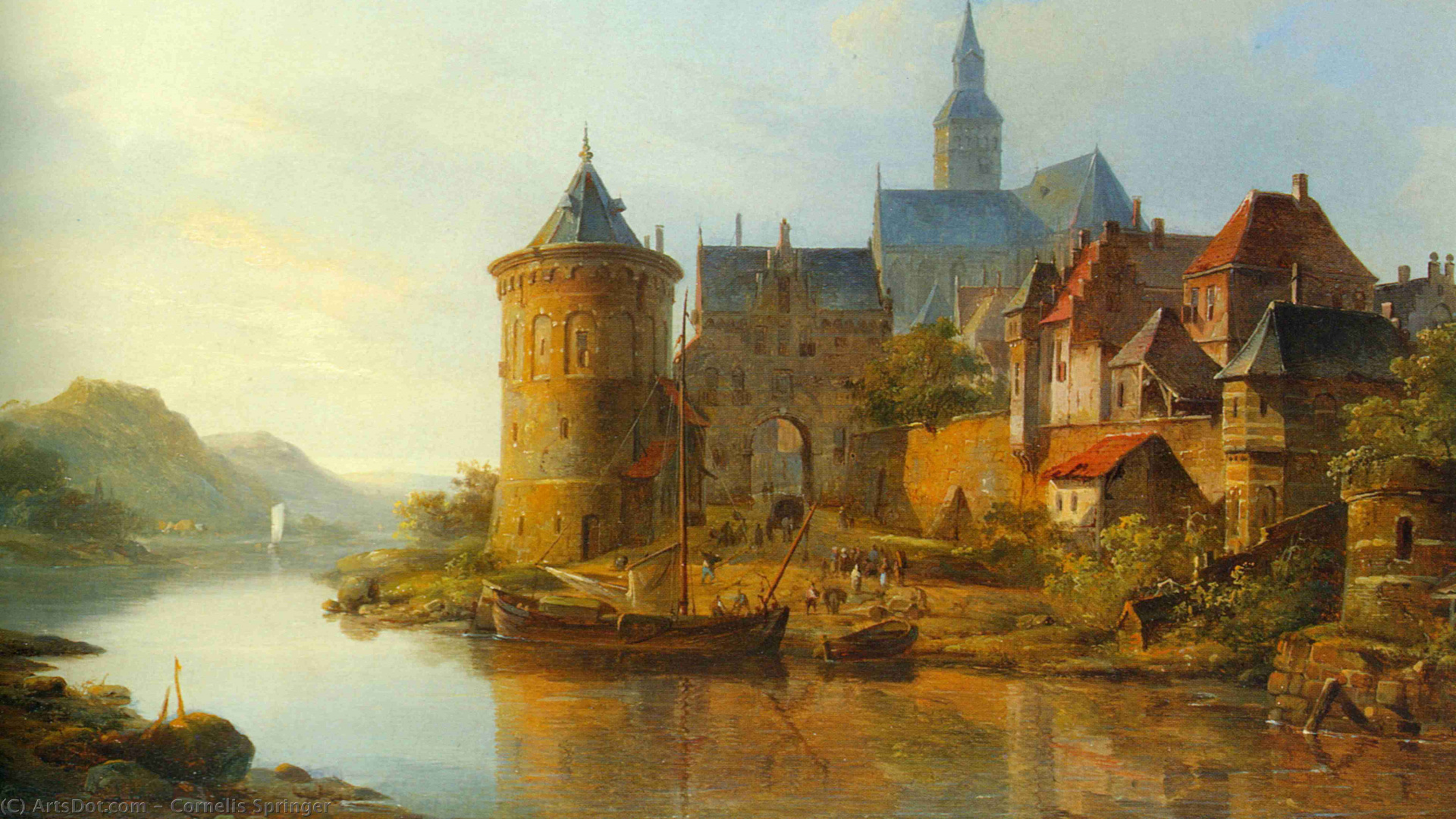 Braunes Und Graues Betongebäude in Der Nähe Eines Gewässers. Wallpaper in 1920x1080 Resolution