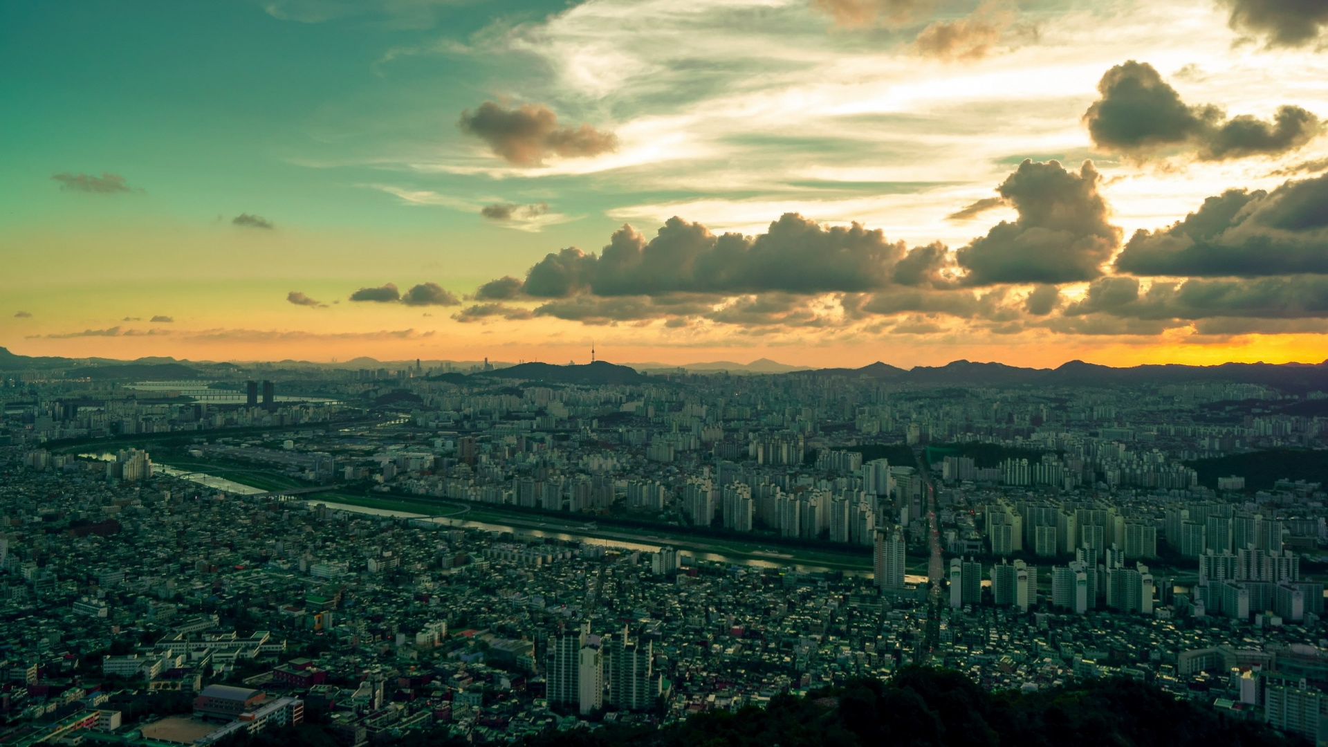 首尔, 地平线, 早上, 天空, 气氛 壁纸 1920x1080 允许