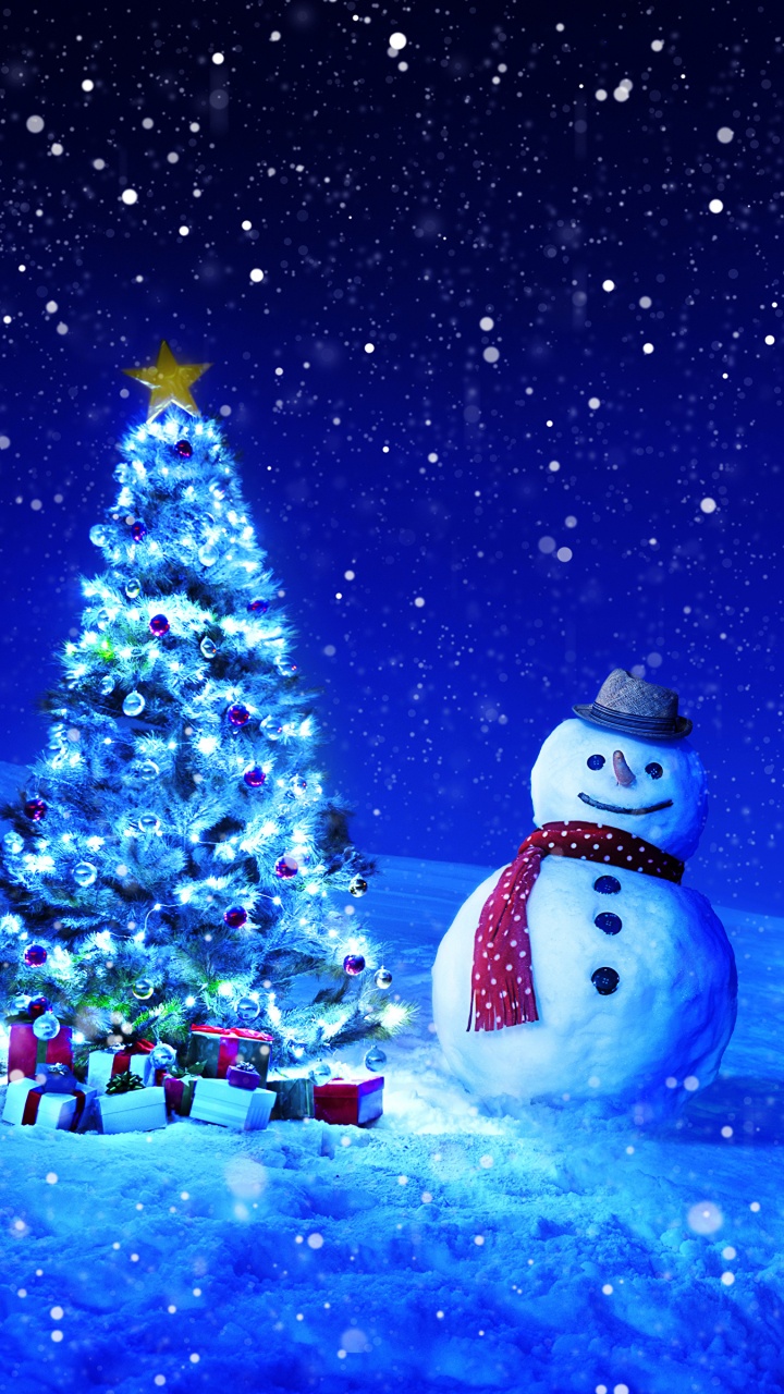圣诞树, 雪人, 圣诞节那天, Fir, 冬天 壁纸 720x1280 允许