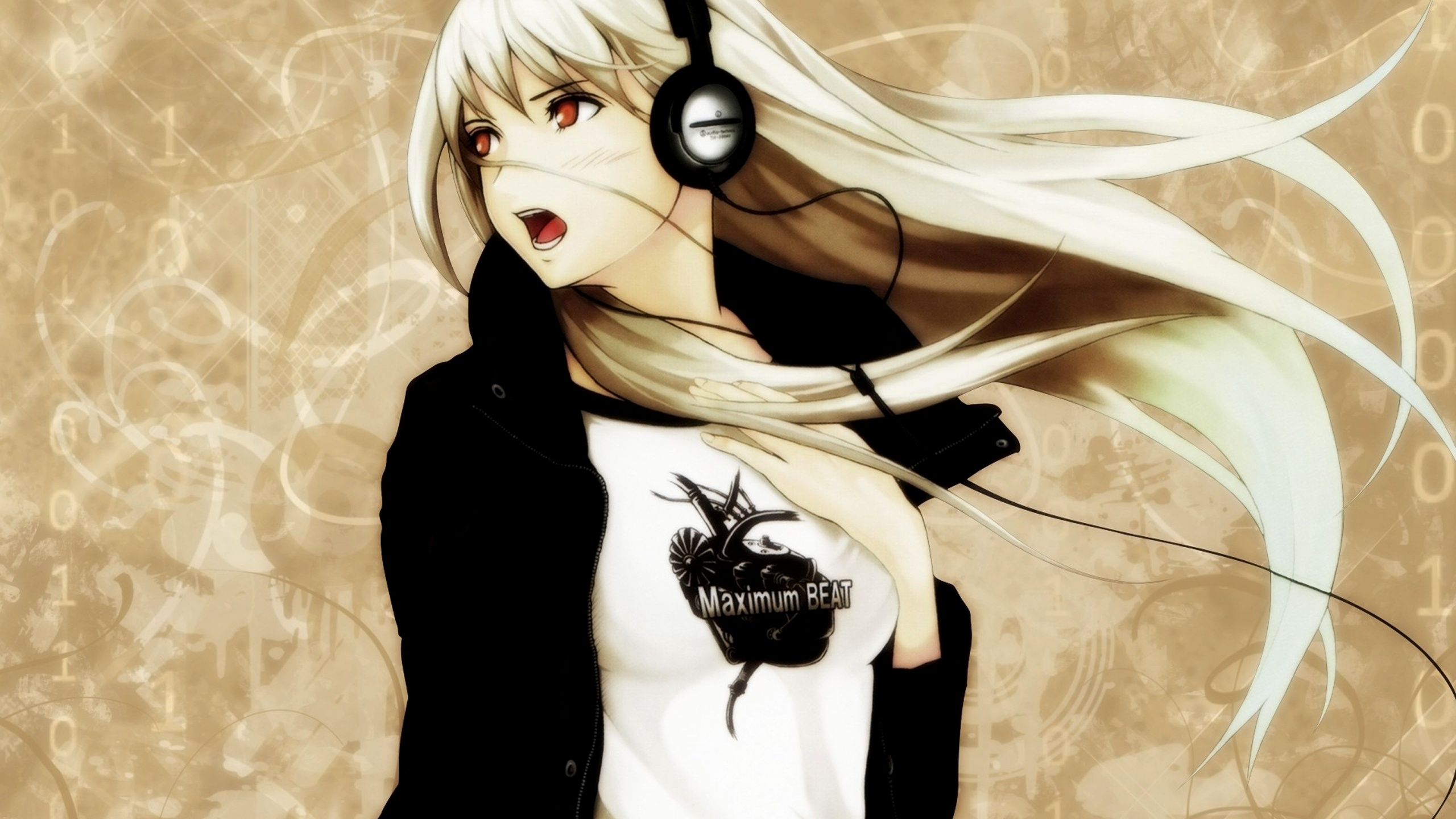 Woman in Black Blazer With White Shirt and Black Headphones Illustration. Wallpaper in 2560x1440 Resolution