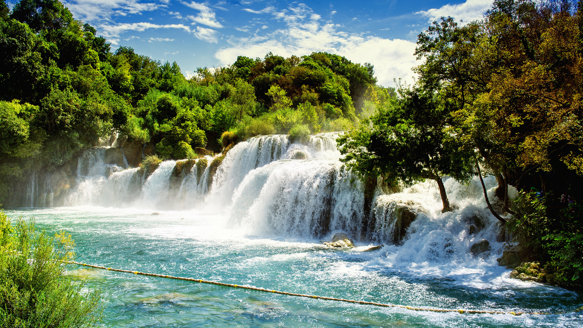 Waterfalls Near Green Trees Under Blue Sky During Daytime. Wallpaper in 1920x1080 Resolution
