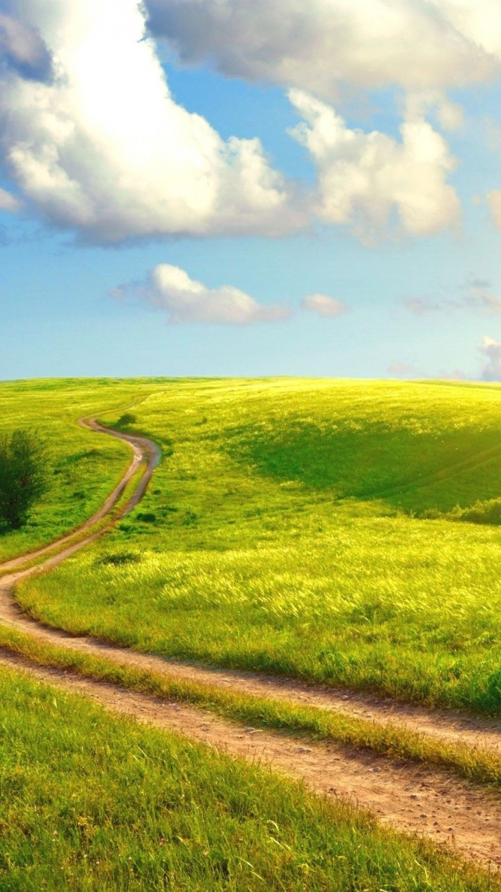 Green Grass Field Under Blue Sky and White Clouds During Daytime. Wallpaper in 720x1280 Resolution