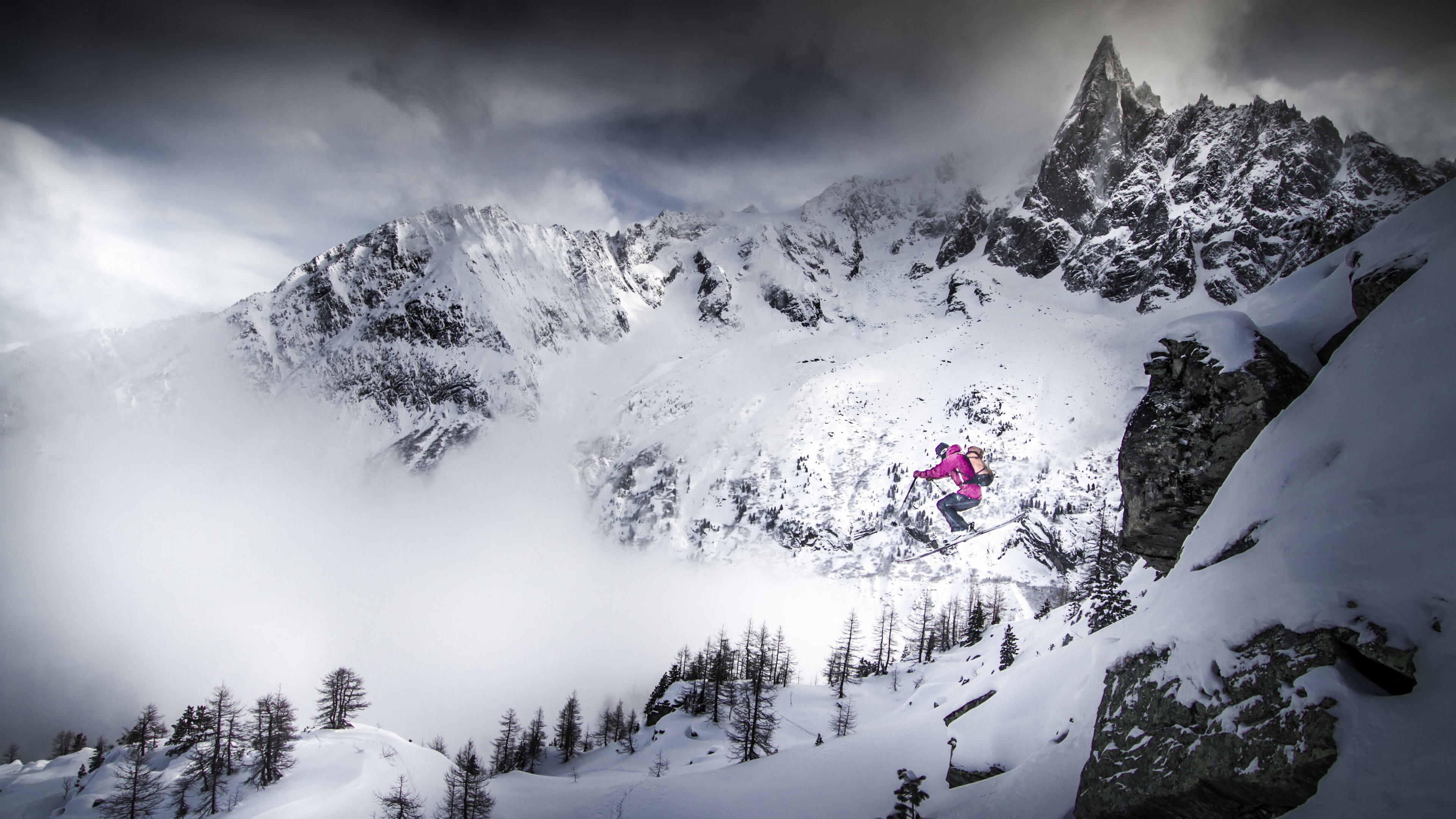 雪, Freeskiing, 冬天, 山脉, 高山滑雪 壁纸 3840x2160 允许