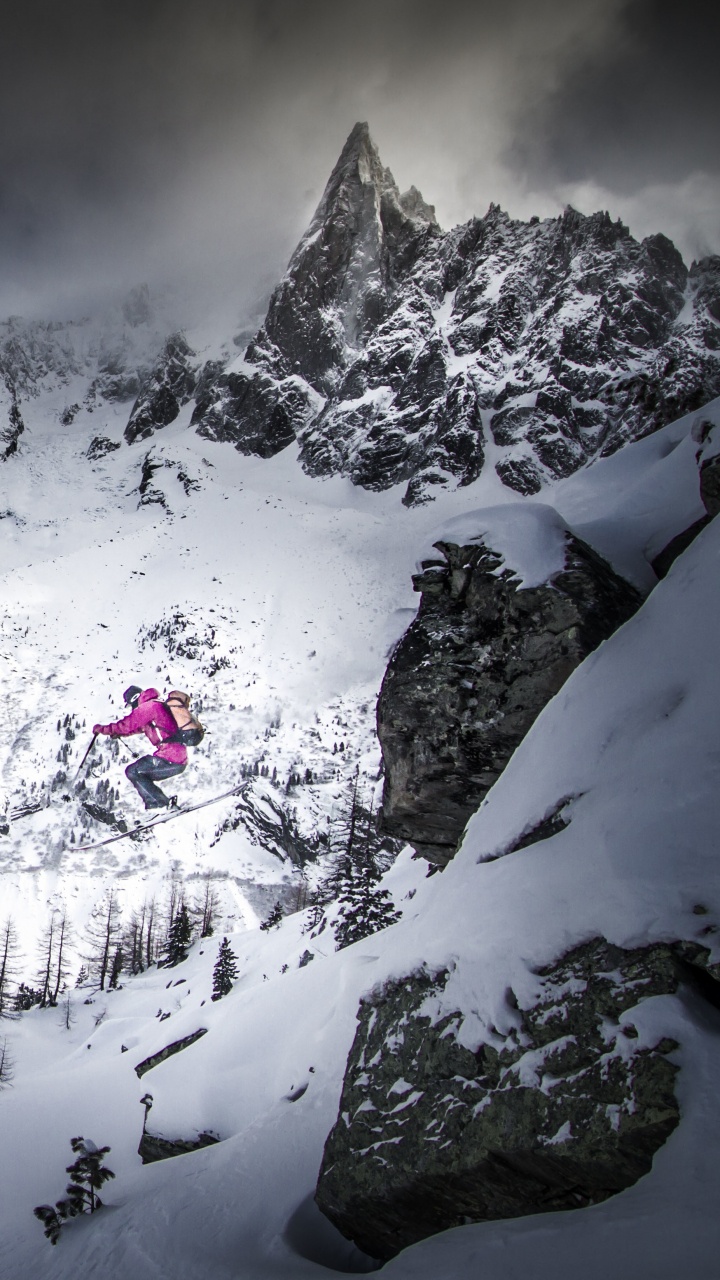 雪, Freeskiing, 冬天, 山脉, 高山滑雪 壁纸 720x1280 允许