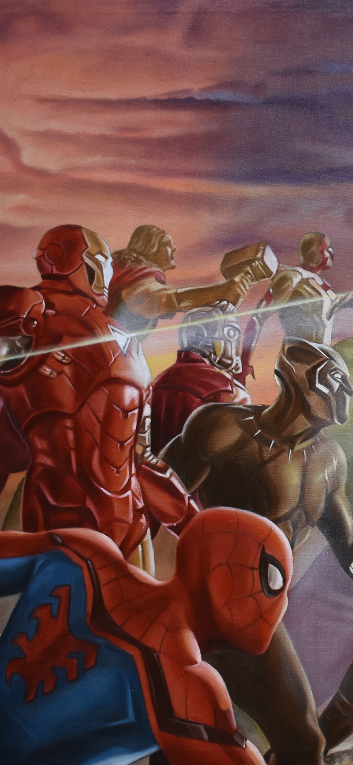 Woman in Red Dress Standing Beside Man in Black Shirt Painting. Wallpaper in 1125x2436 Resolution