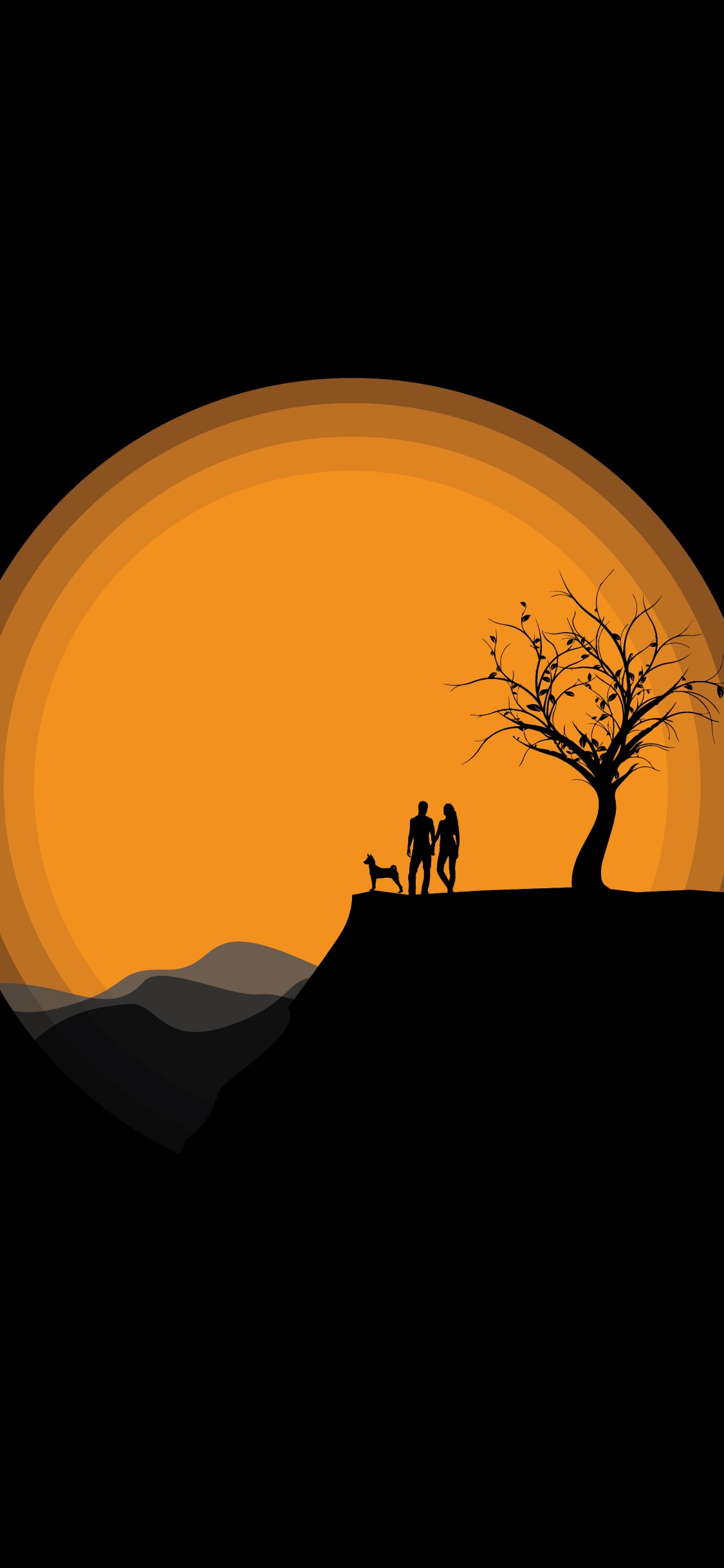 Silhouette de 2 Personnes Debout Sur Une Formation Rocheuse au Coucher du Soleil. Wallpaper in 1125x2436 Resolution