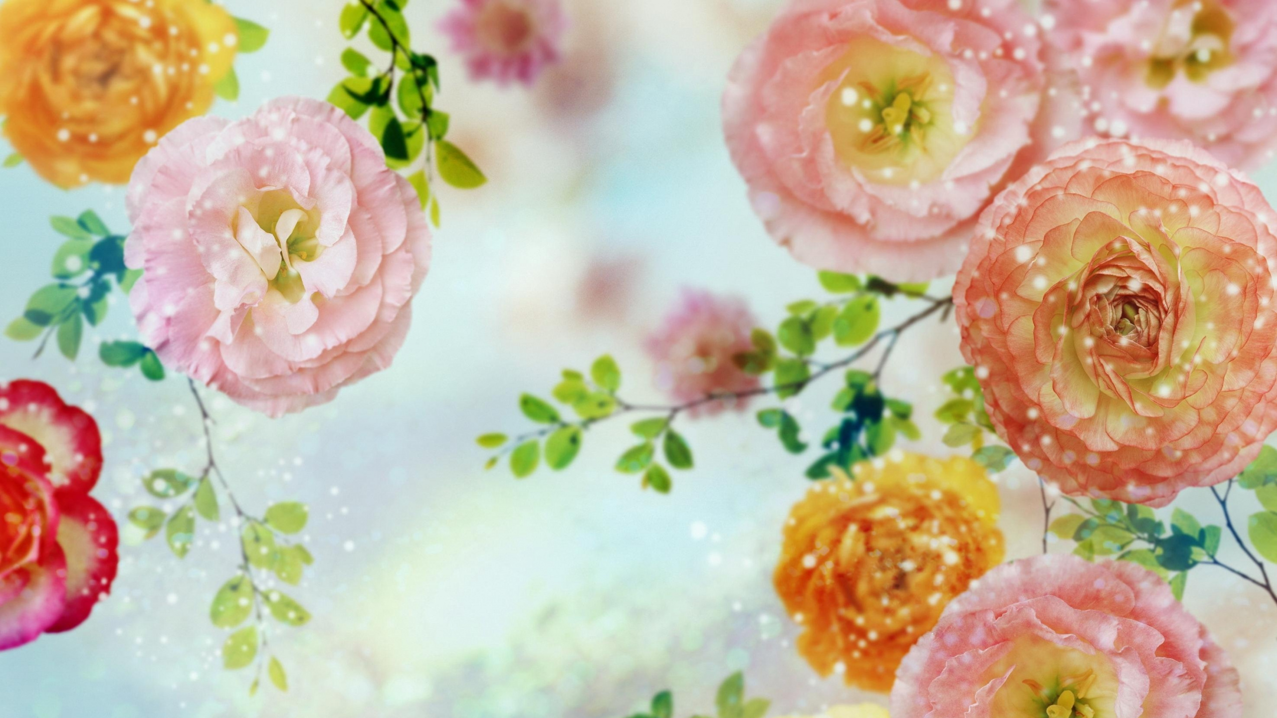 Pintura de Flores Amarillas y Rosadas. Wallpaper in 2560x1440 Resolution