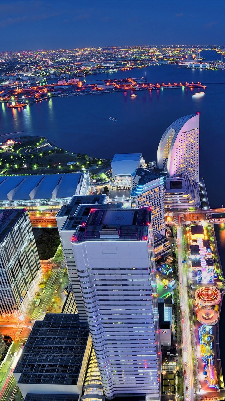 Aerial View of City Buildings During Night Time. Wallpaper in 720x1280 Resolution
