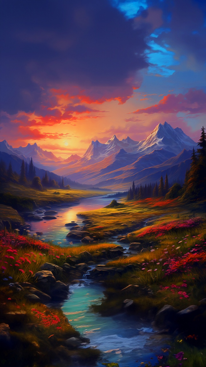 Summit, Painting, Acrylic Paint, Cloud, Water. Wallpaper in 720x1280 Resolution