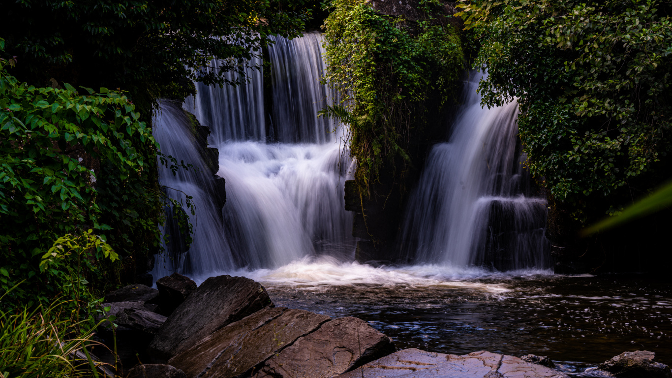 Cascada, Naturaleza, Agua, Río, Paisaje Natural. Wallpaper in 1366x768 Resolution