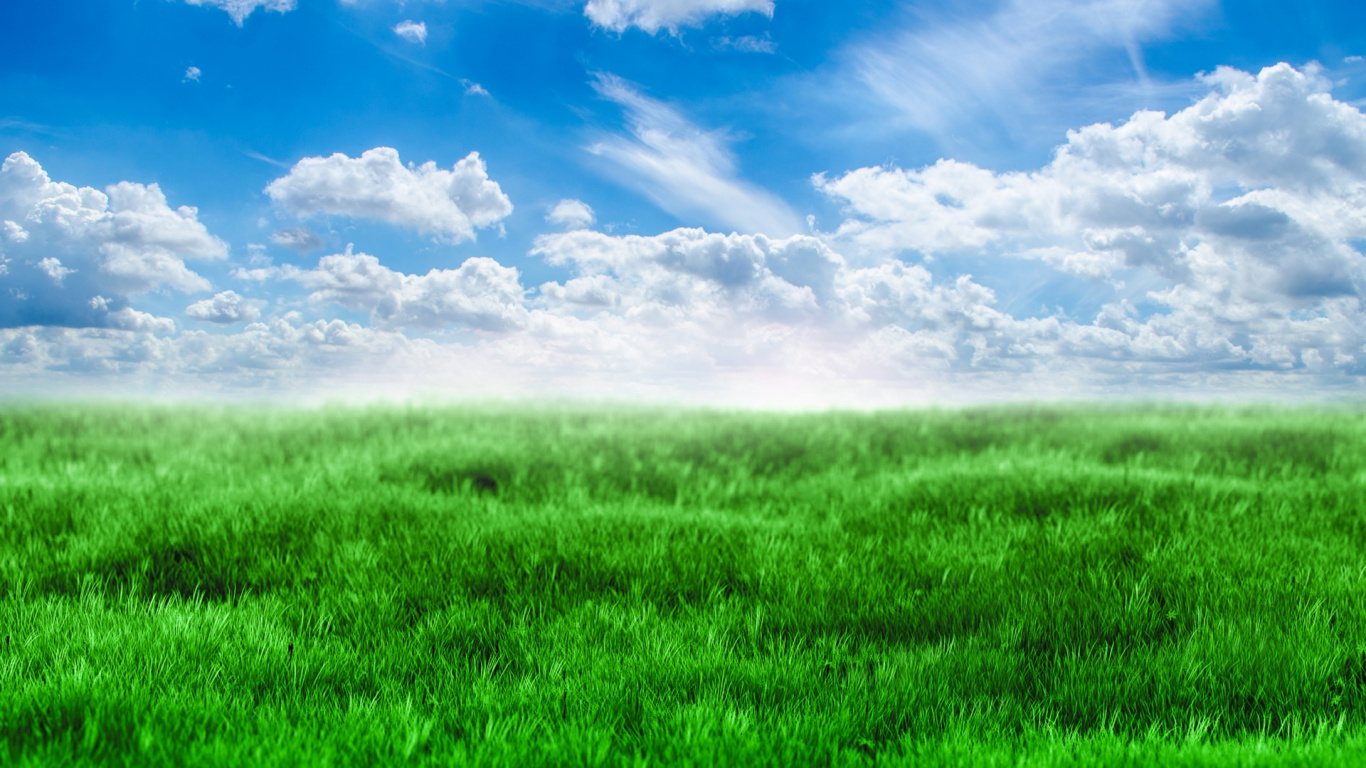 Grüne Wiese Unter Blauem Himmel Und Weißen Wolken Tagsüber. Wallpaper in 1366x768 Resolution