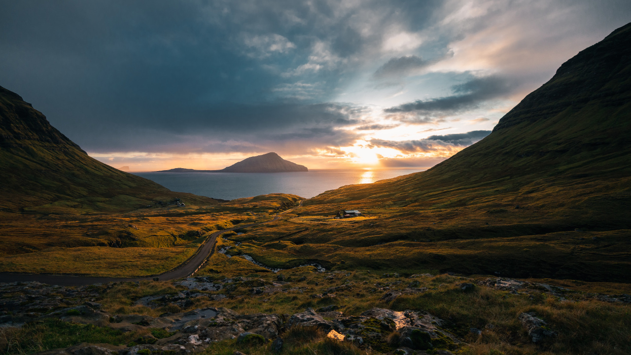 Faroe Islands, Srvgsvatn, Bsdalafossur Waterfall, Koltur, Mykines. Wallpaper in 1280x720 Resolution