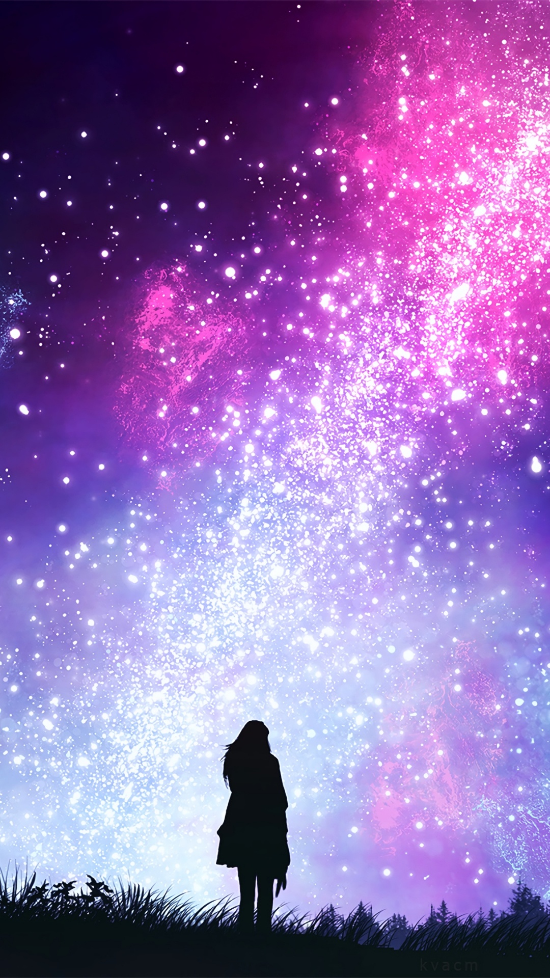 Silhouette D'homme et de Femme Sous Ciel Violet. Wallpaper in 1080x1920 Resolution