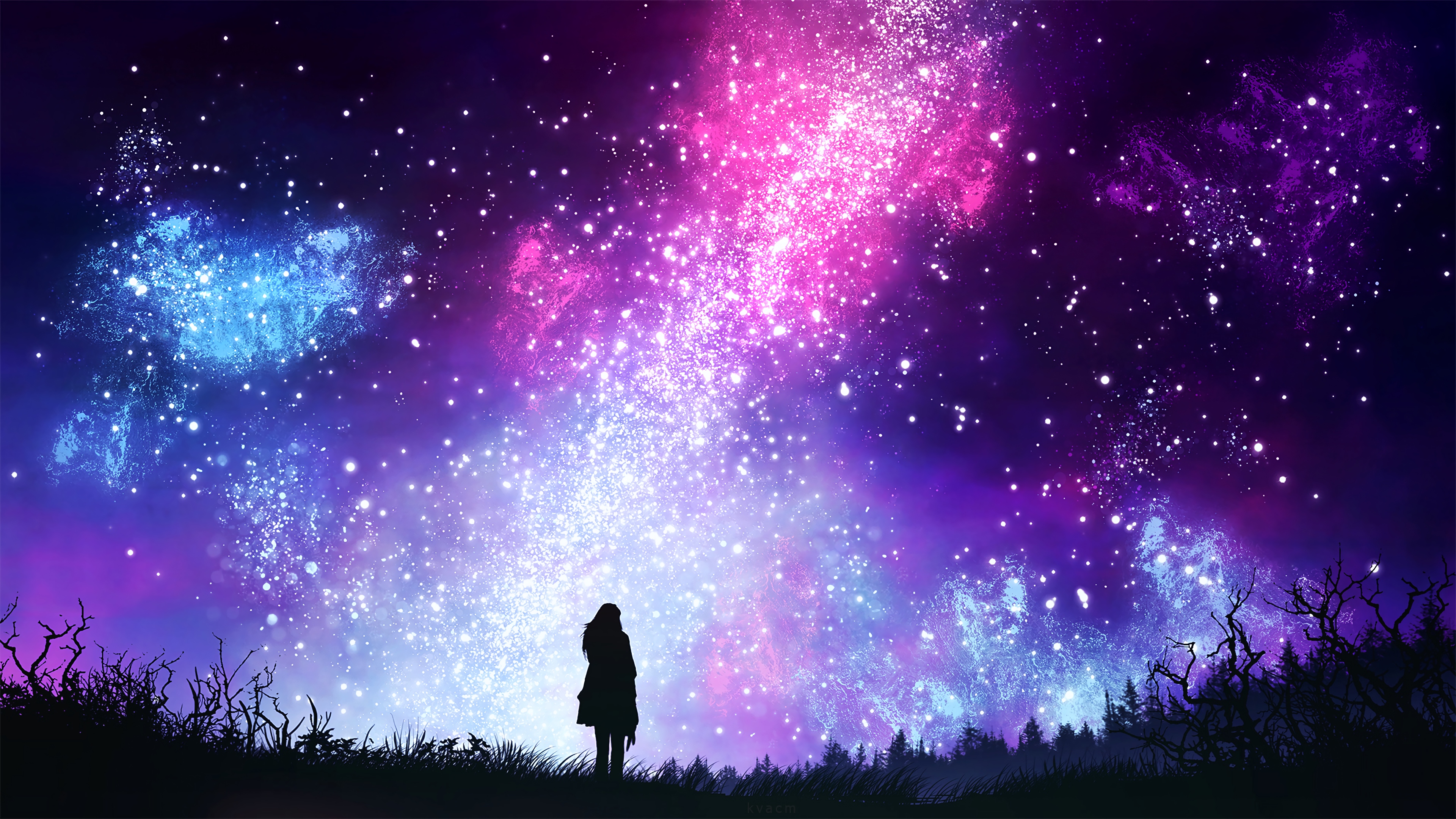 Silhouette D'homme et de Femme Sous Ciel Violet. Wallpaper in 3840x2160 Resolution