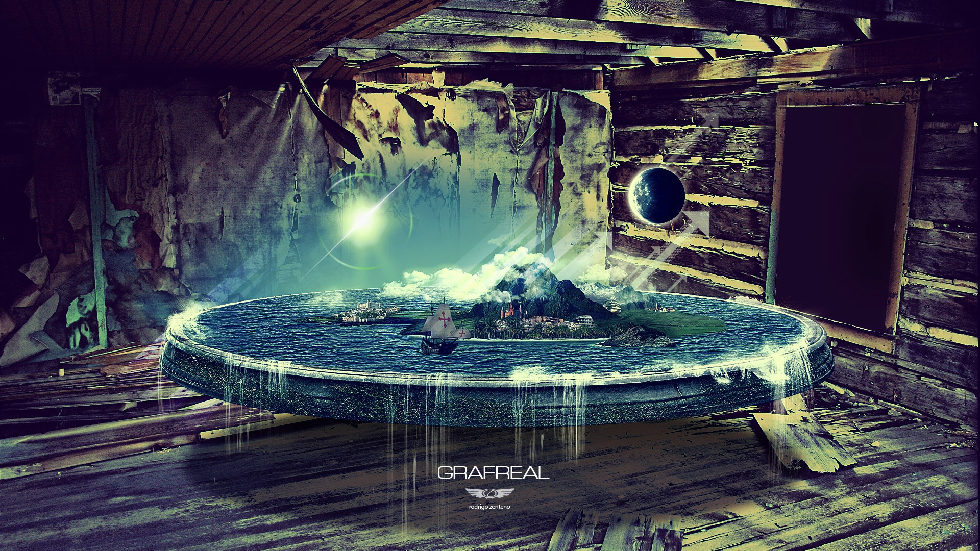 Maison en Bois Marron Avec Fontaine D'eau. Wallpaper in 1920x1080 Resolution