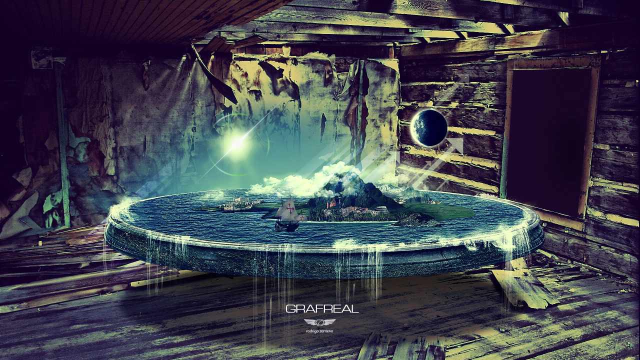 Brown Wooden House With Water Fountain. Wallpaper in 1280x720 Resolution