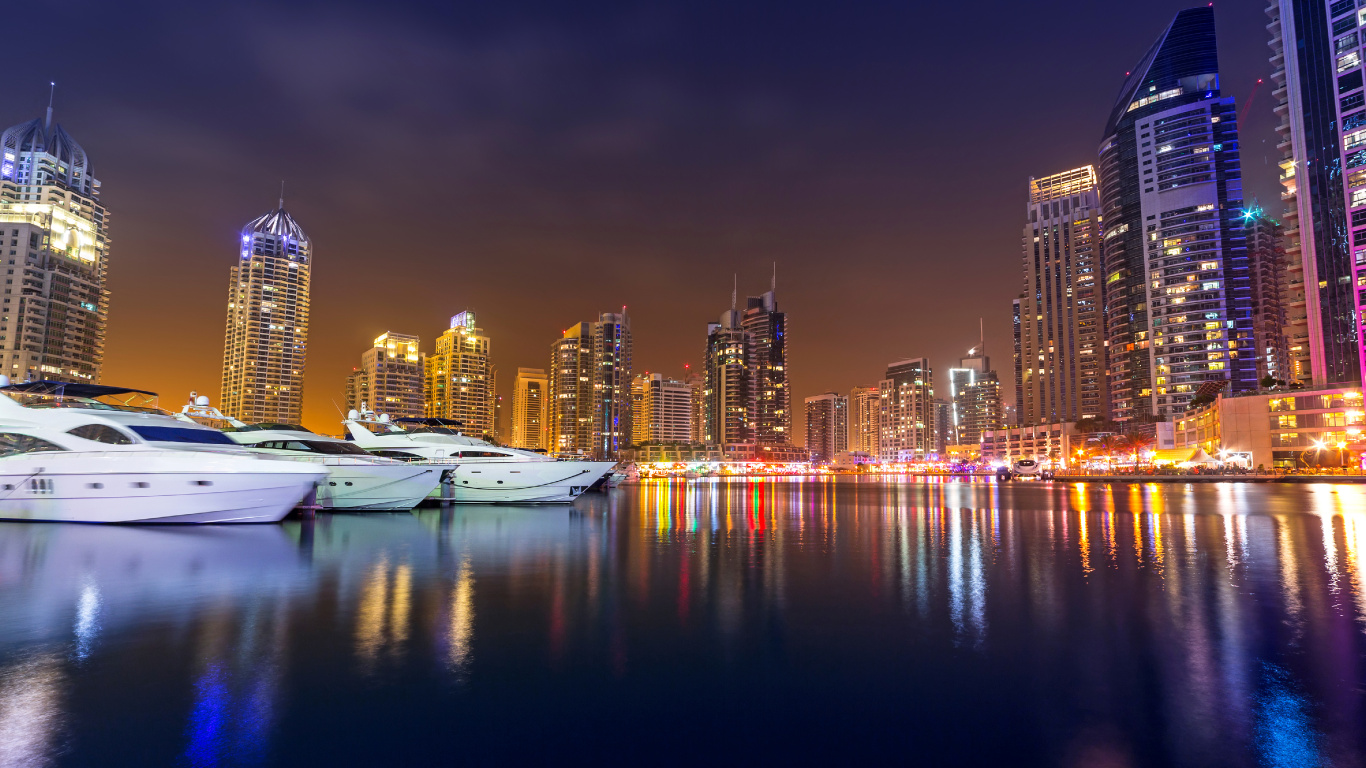 City Skyline During Night Time. Wallpaper in 1366x768 Resolution