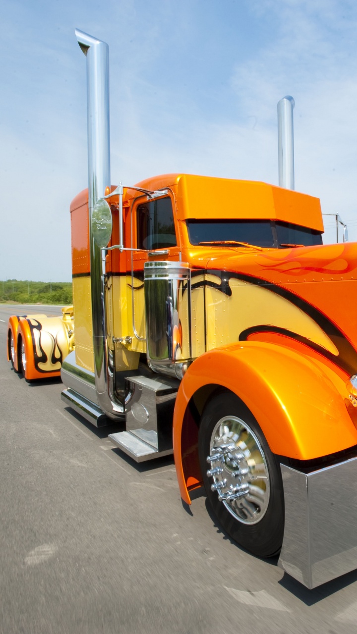 Orange Truck on Road During Daytime. Wallpaper in 720x1280 Resolution