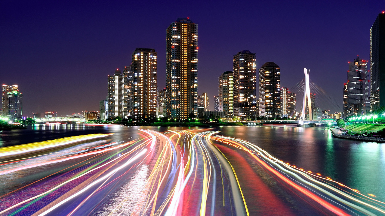 Photographie en Accéléré Des Lumières de la Ville Pendant la Nuit. Wallpaper in 1280x720 Resolution