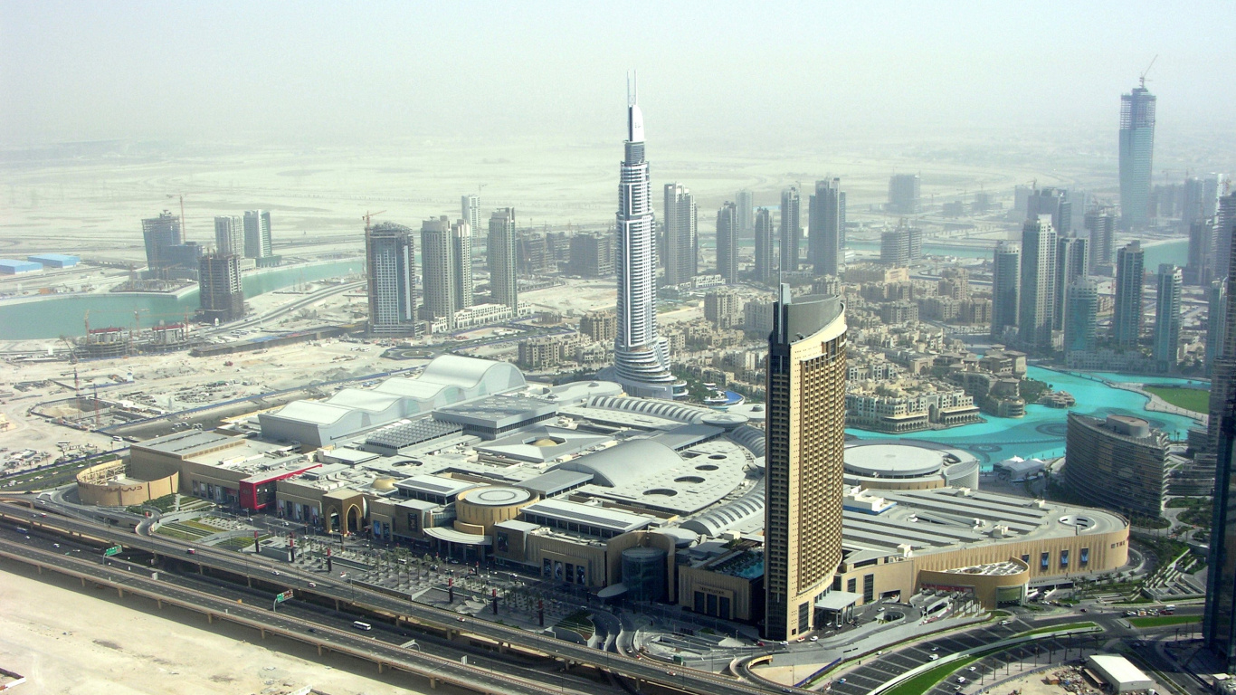 迪拜购物中心, 城市景观, 城市, 大都会, 塔块 壁纸 1366x768 允许
