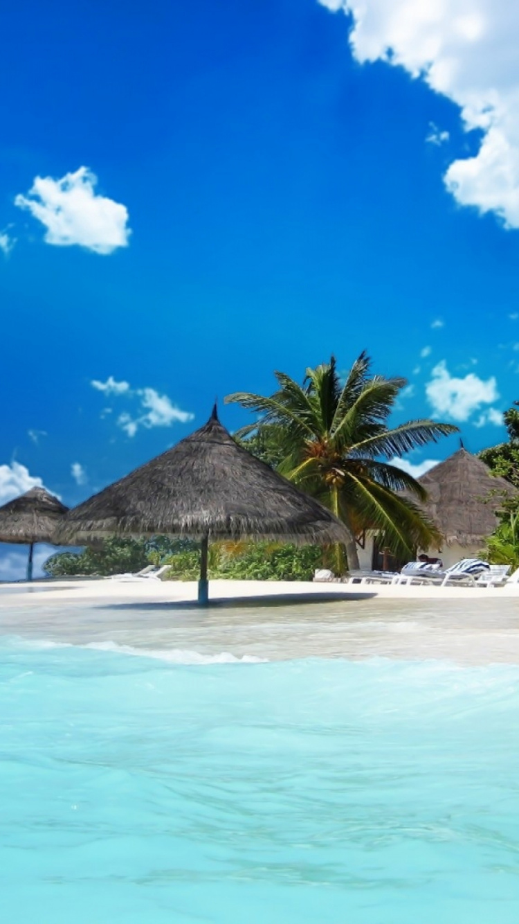 Brown Nipa Hut on Beach During Daytime. Wallpaper in 750x1334 Resolution