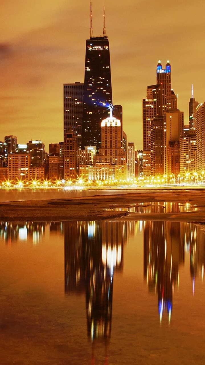 Skyline Der Stadt Bei Nacht Night. Wallpaper in 720x1280 Resolution