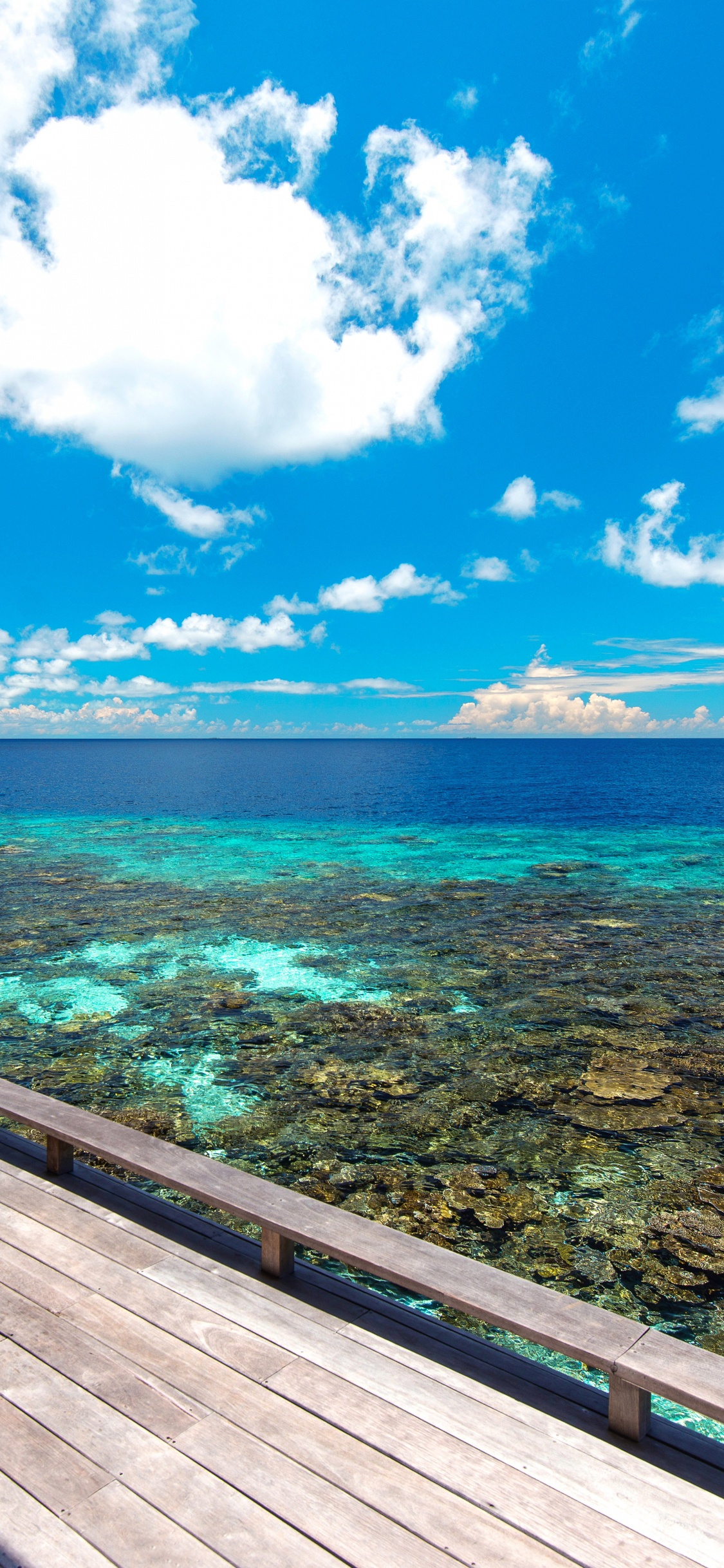 Brown Wooden Dock on Blue Sea Under Blue Sky During Daytime. Wallpaper in 1125x2436 Resolution