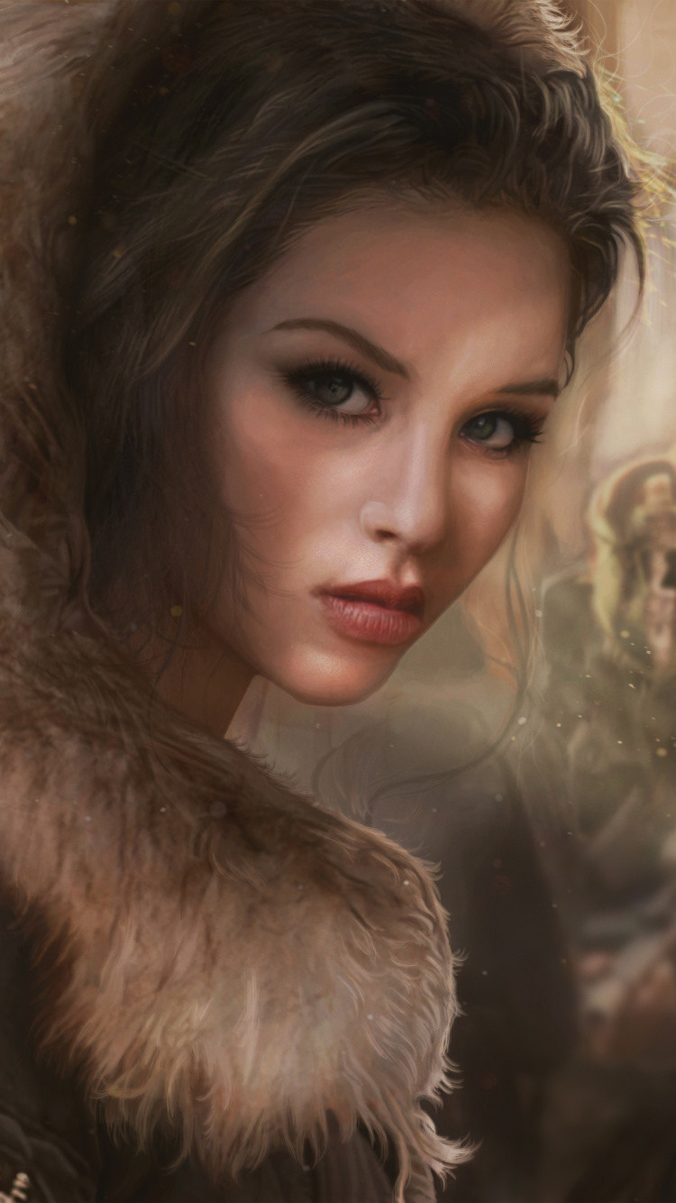 Woman in Brown Fur Coat. Wallpaper in 750x1334 Resolution