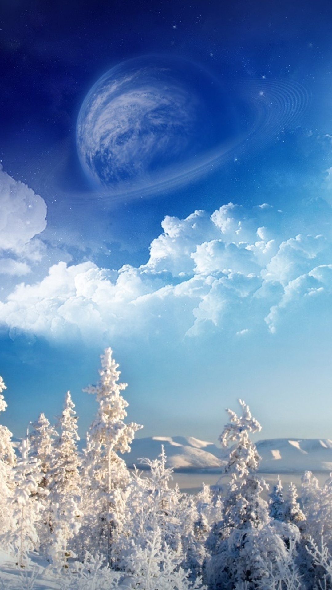 Snow Covered Trees Under Blue Sky and White Clouds During Daytime. Wallpaper in 1080x1920 Resolution
