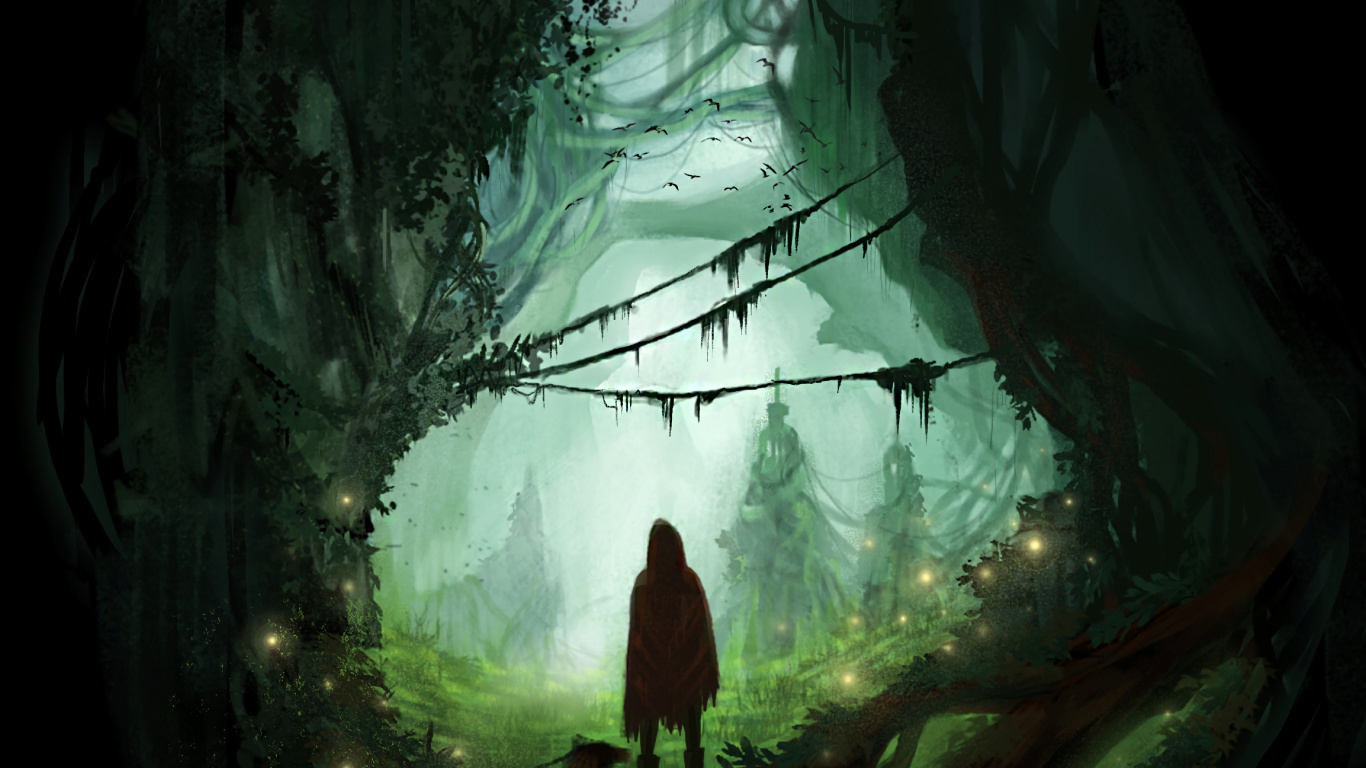 Mujer en Vestido Rojo de Pie Sobre la Hierba Verde. Wallpaper in 1366x768 Resolution