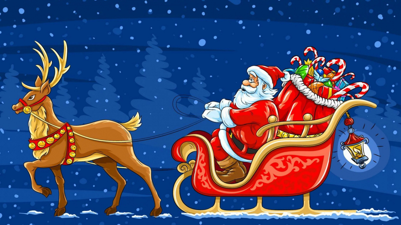 Santa Claus, Le Jour De Noël, Renne, Illustration, Art. Wallpaper in 1366x768 Resolution