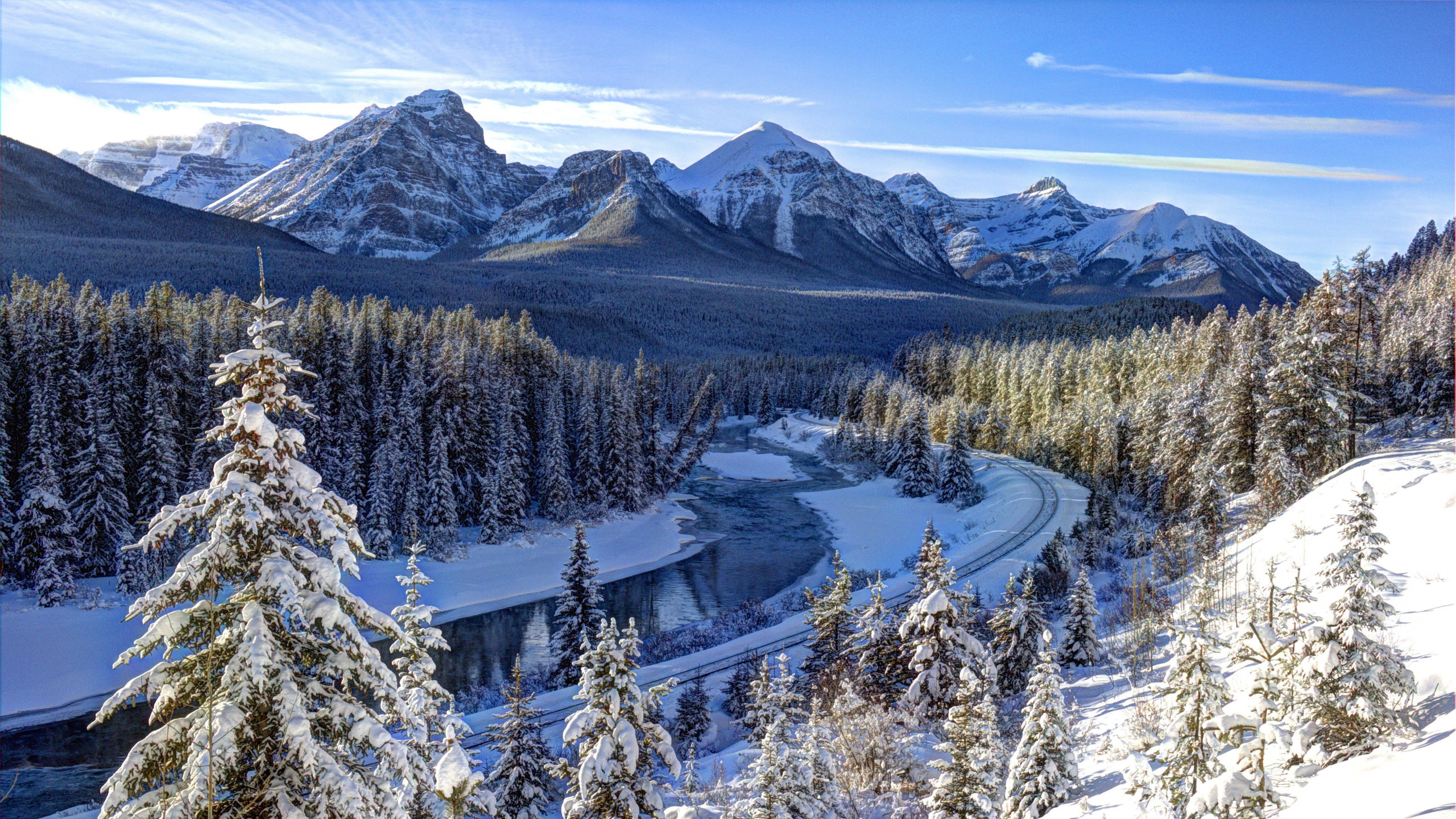 班夫, 冬天, 多山的地貌, 山脉, 安装的风景 壁纸 2560x1440 允许