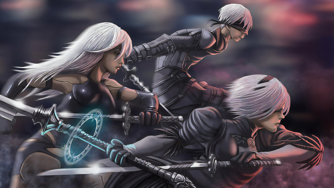 Nier Automata, Games, Illustration, Art, Fiction. Wallpaper in 1366x768 Resolution