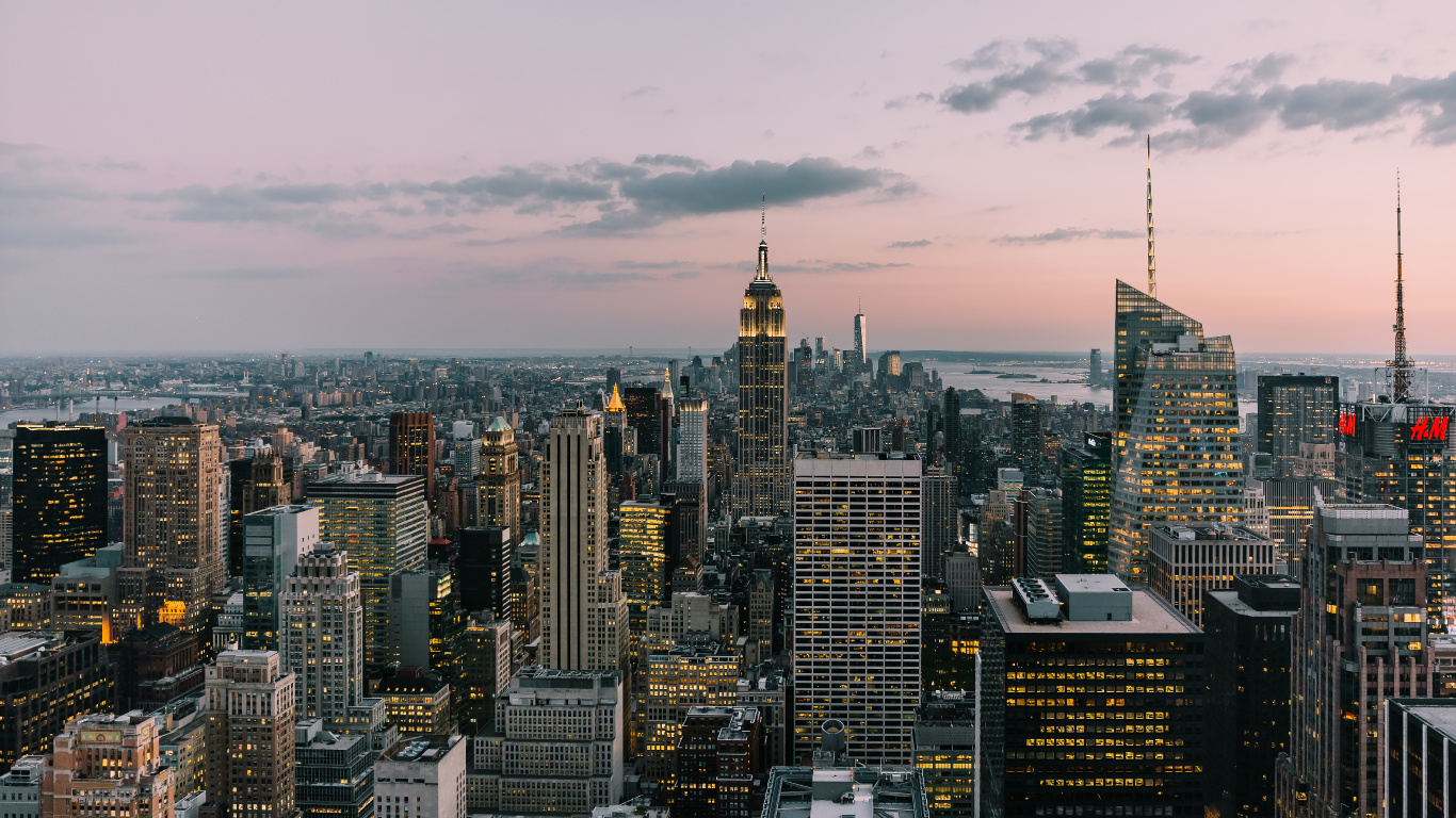 New York City, City, Top of The Rock, Cloud, Building. Wallpaper in 1366x768 Resolution