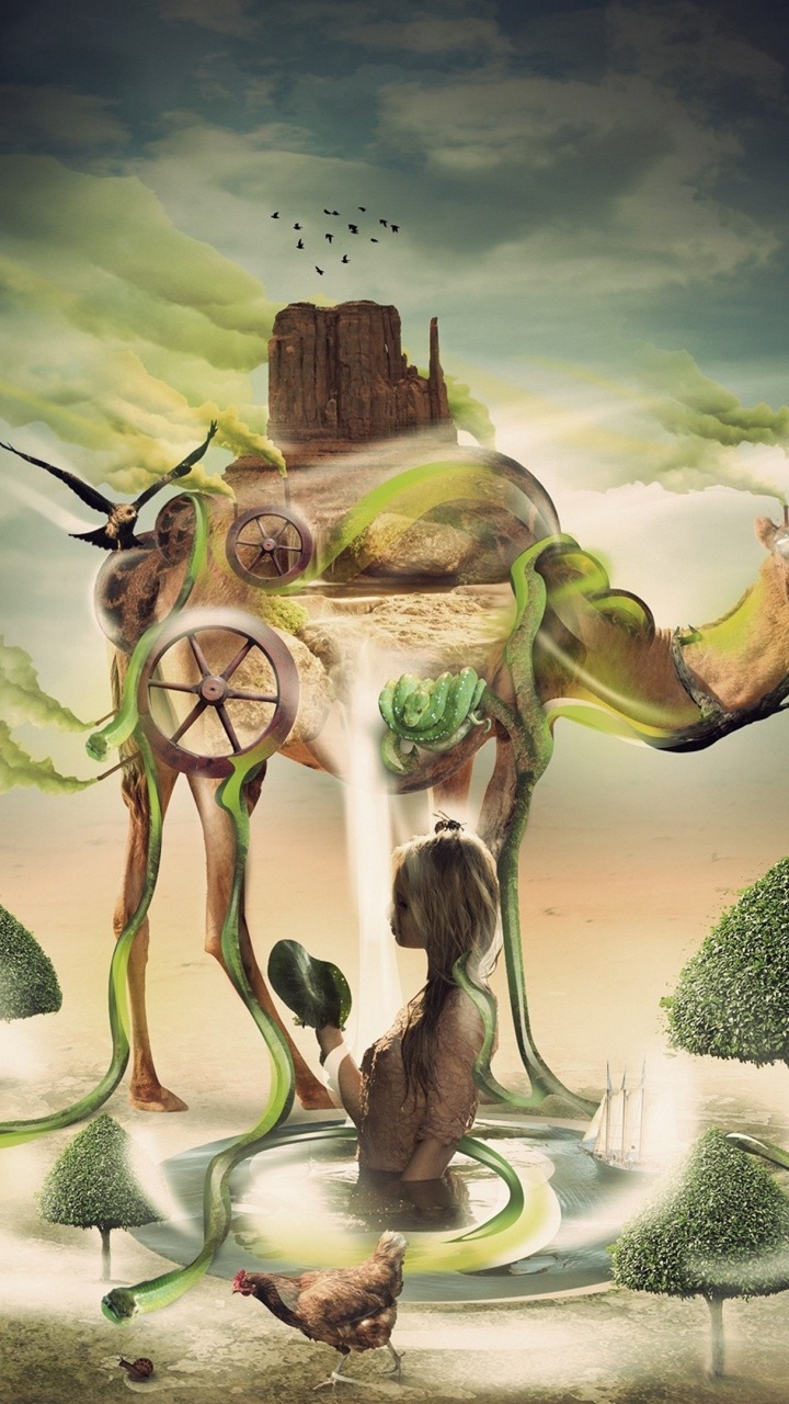 Surreales Kamel, Digitale Kunst, Illustration, Grafik-design, Cartoon. Wallpaper in 720x1280 Resolution