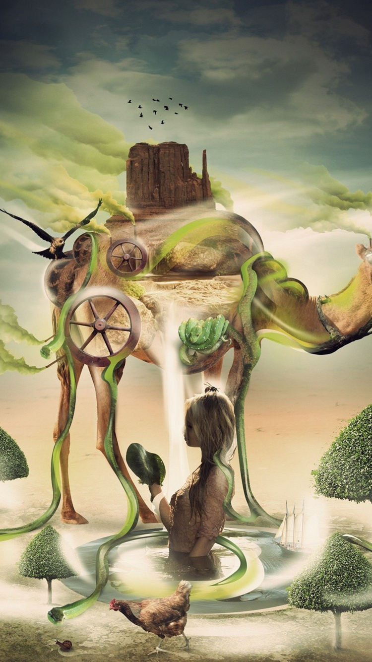 Surreales Kamel, Digitale Kunst, Illustration, Grafik-design, Cartoon. Wallpaper in 750x1334 Resolution