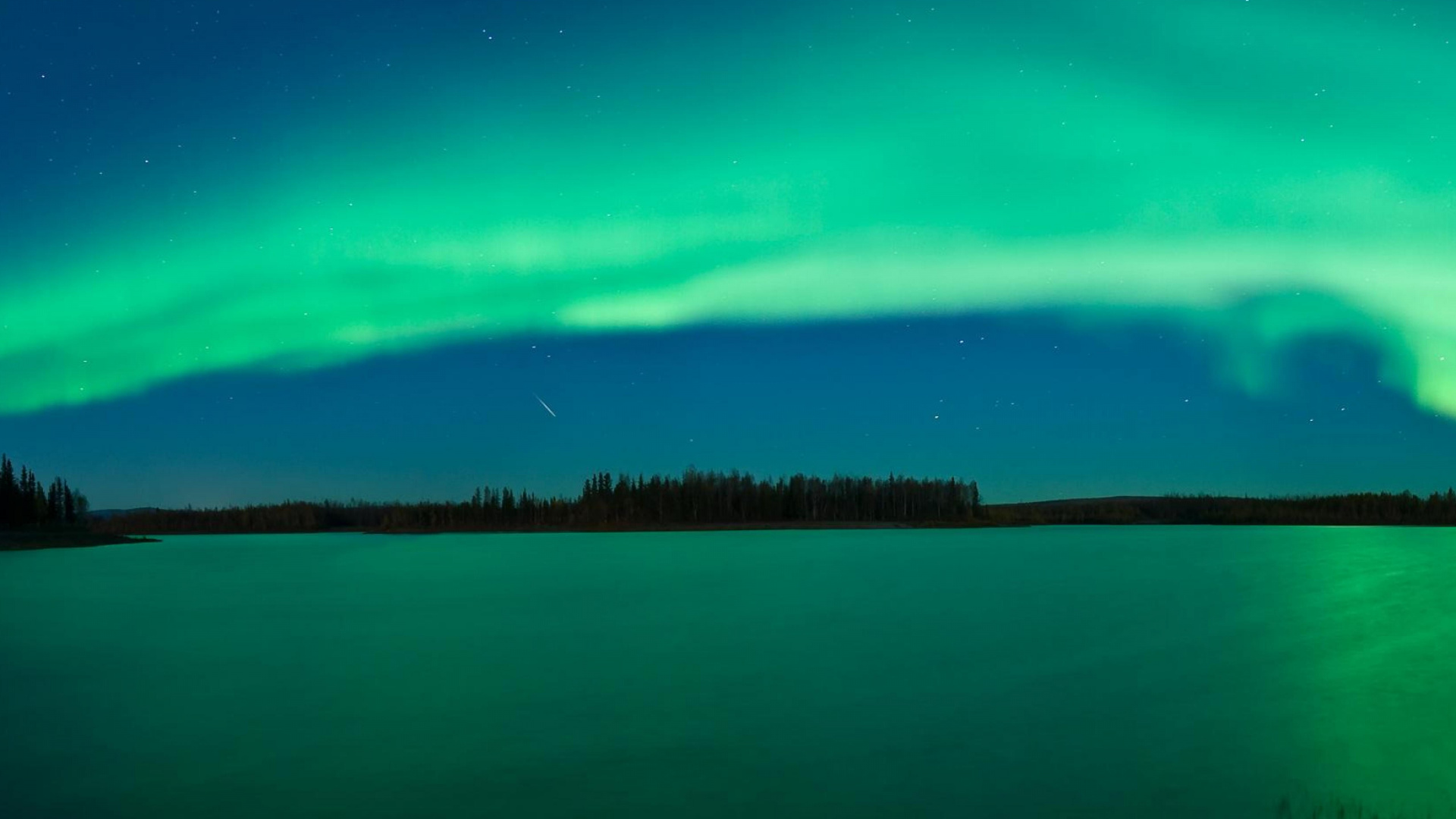 Aurora, Naturaleza, Verde, Azul, Reflexión. Wallpaper in 1920x1080 Resolution