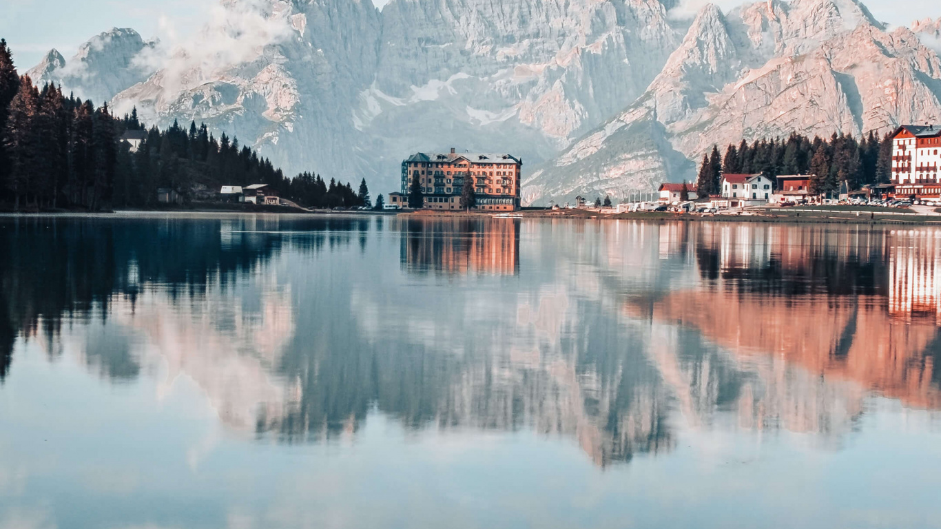 Reflexión, Arte, Agua, Los Recursos de Agua, Montaña. Wallpaper in 1366x768 Resolution