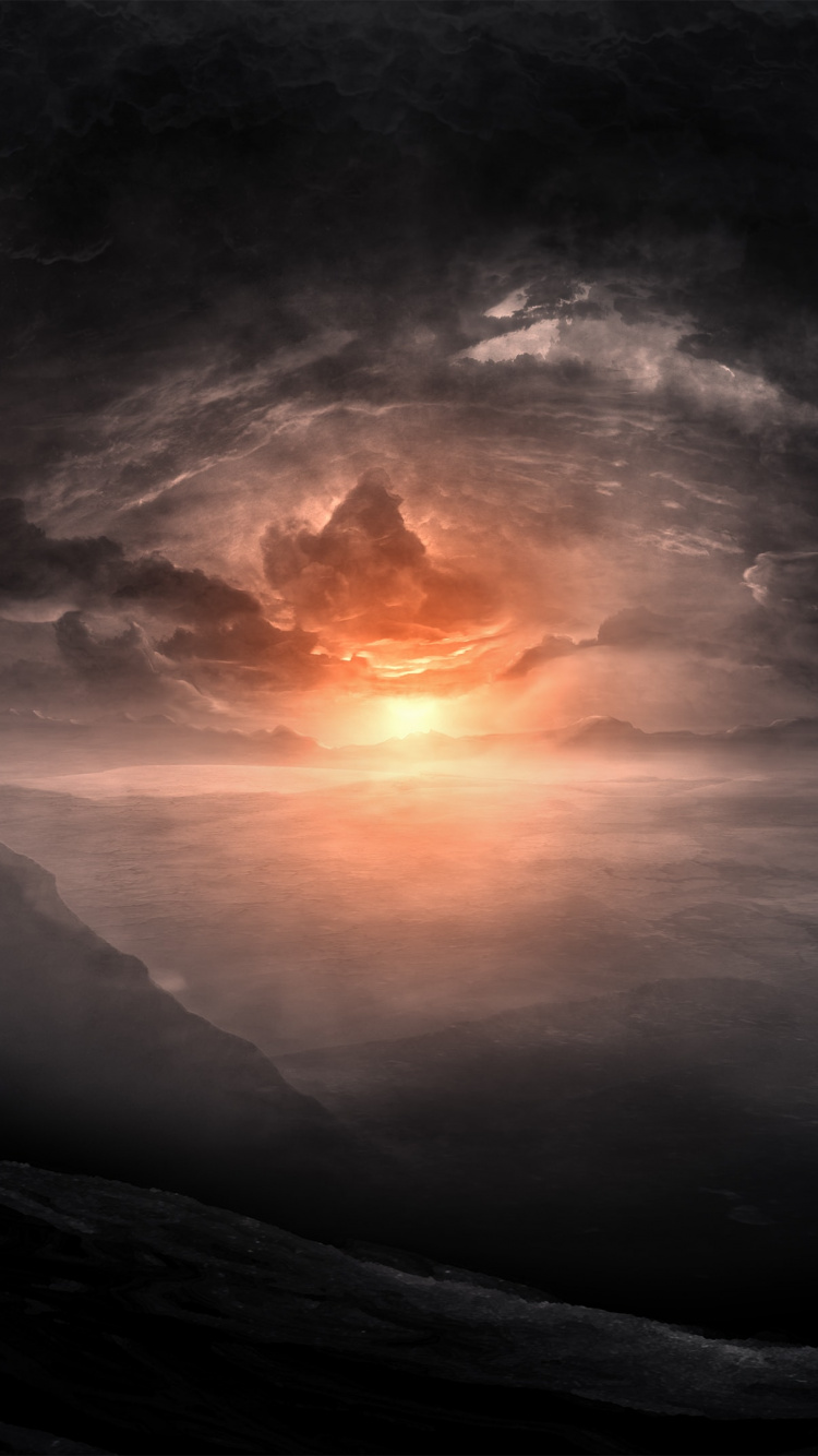 Silhouette de Montagnes Sous un Ciel Nuageux Pendant le Coucher du Soleil. Wallpaper in 750x1334 Resolution