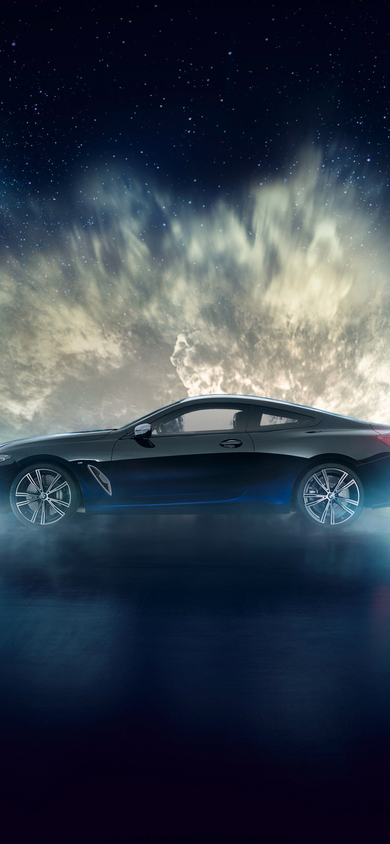 Schwarzes Coupe Unter Blauem Himmel. Wallpaper in 1242x2688 Resolution