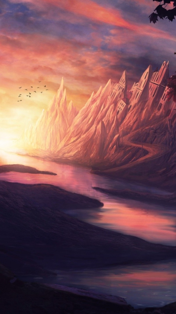 Sun Setting Over The Clouds. Wallpaper in 720x1280 Resolution