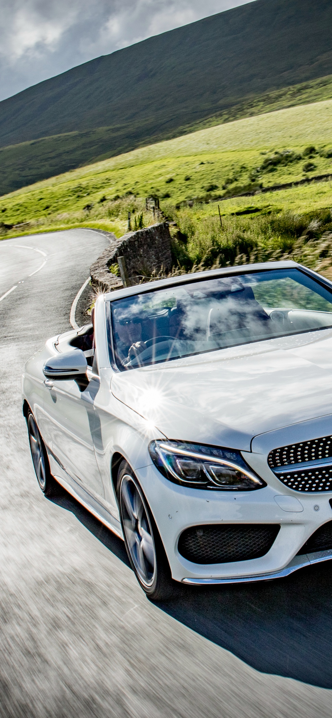 White Mercedes Benz Coupe on Road During Daytime. Wallpaper in 1125x2436 Resolution