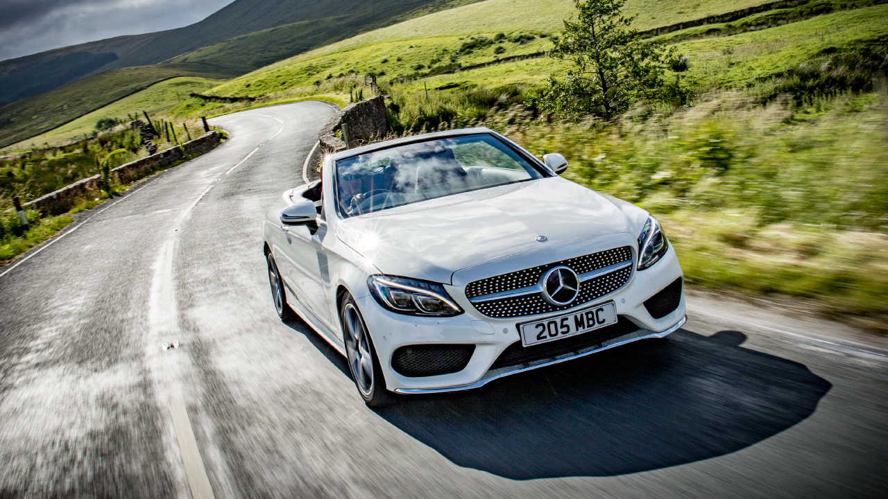 White Mercedes Benz Coupe on Road During Daytime. Wallpaper in 1280x720 Resolution